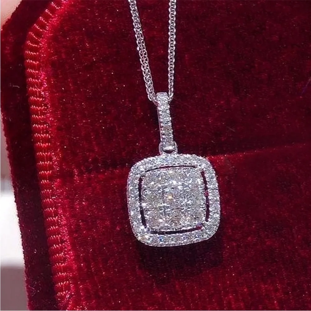 NEW 925 STERLING SILVER DIAMOND Pendant Necklace - Picture 1 of 5